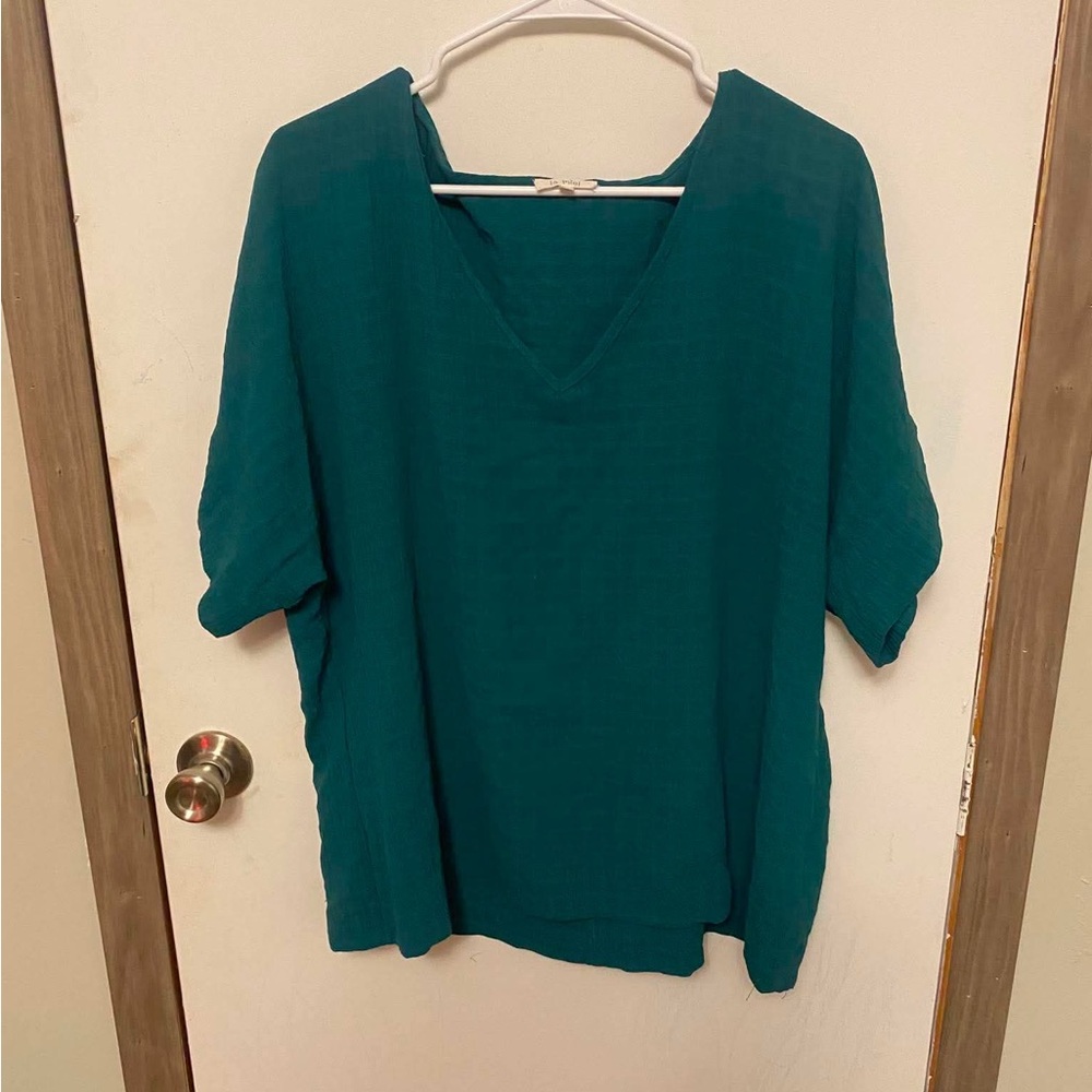 LA MIEL Teal V-Neck Short Sleeve Tunic